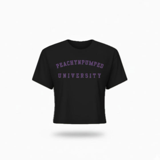 PNP University Purple Text Crop Tee