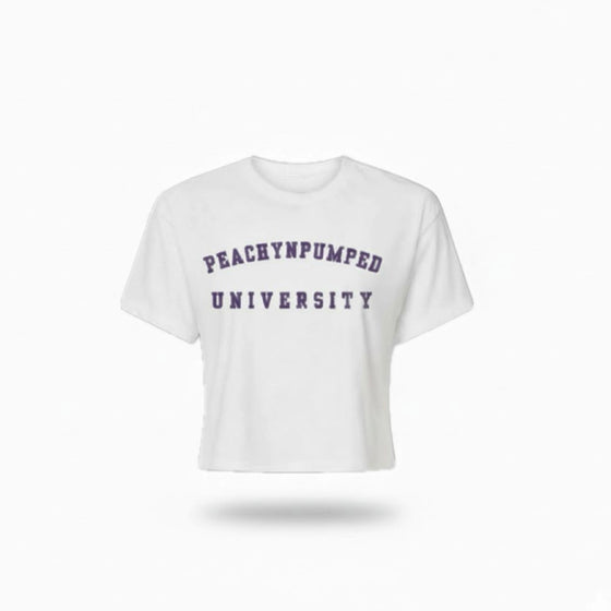 PNP University Purple Text Crop Tee