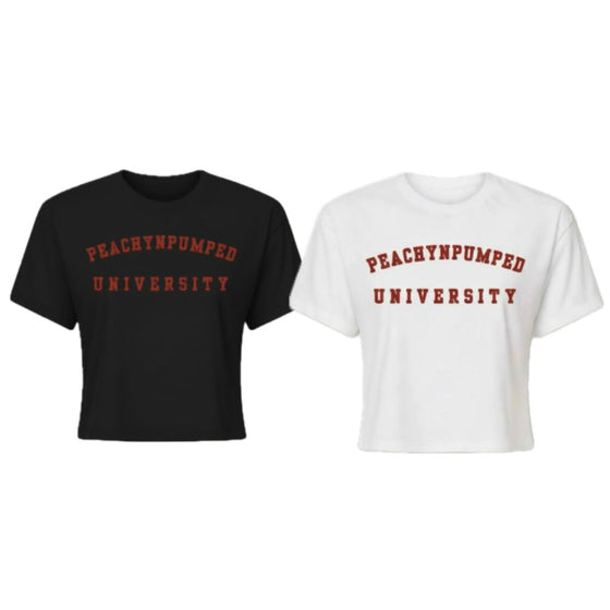 PNP University Red Text Crop Tee