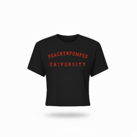 PNP University Red Text Crop Tee