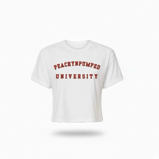 PNP University Red Text Crop Tee