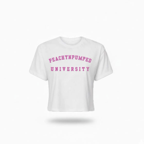 PNP University Pink Text Crop Tee